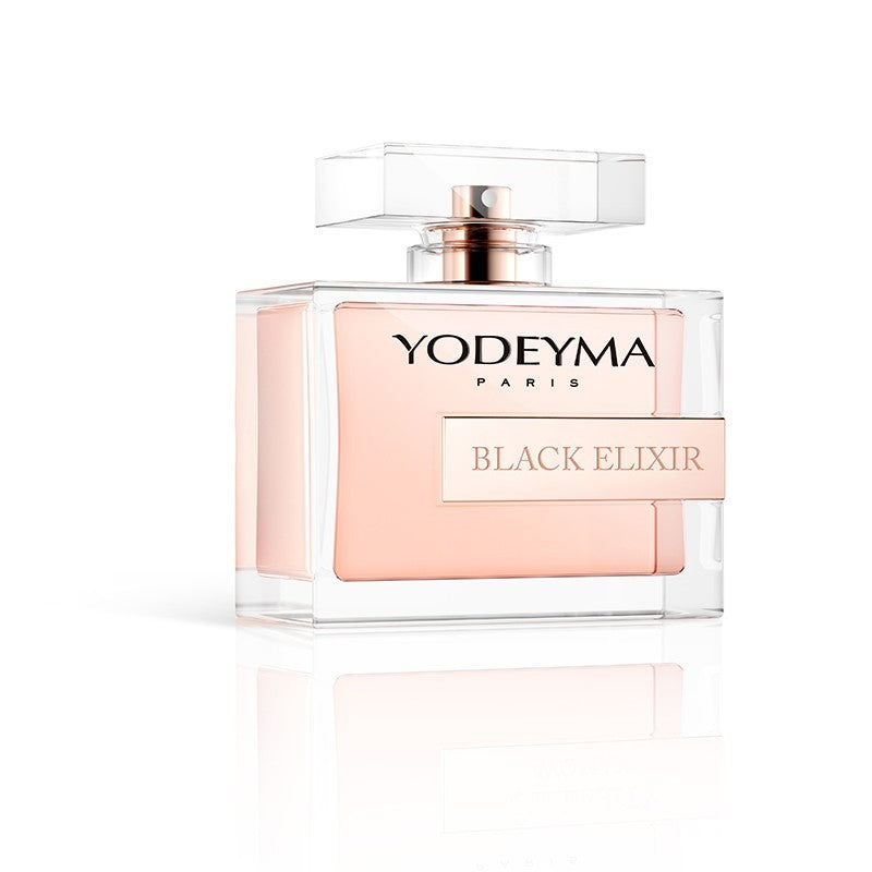 Yodeyma Black Elixir Eau de Parfum flacon op witte achtergrond